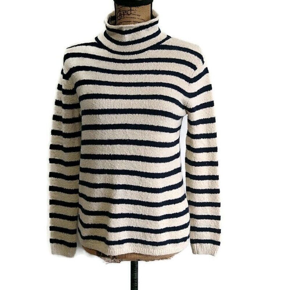 J Crew Womens sz XXS Sweater White Blue Striped Mock Neck Pull Over